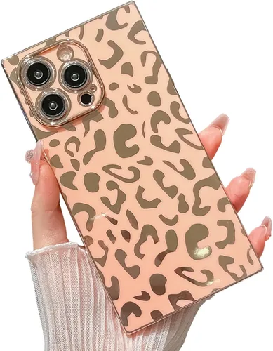 Vista 19 de Elegante Compatible con iPhone 12 Funda de Borde Rectangular, Lindo Patrón de Leopardo de Lujo Funda con Plateado Protector de Cámara TPU Suave A