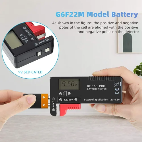 Vista 4 de Probador de batería universal LCD digital (modelo: Bt - 168 PRO), comprobador de batería portátil para pilas de botón AA AAA C D 9V 3.7V 1.5V