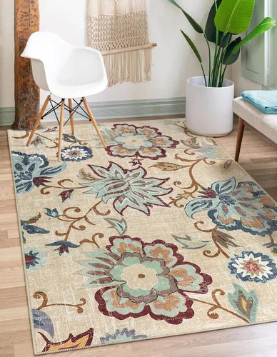 Vista 10 de Beeiva Alfombras florales de entrada, lavables para interiores, ultra fina, de 2 x 3 pies, antideslizante, para cocina, tapete de cachemira suave