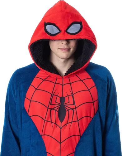 Vista 2 de INTIMO Marvel - Disfraz de Spider-Man con capucha y logotipo de Spider-Man para hombre y mujer, Azul