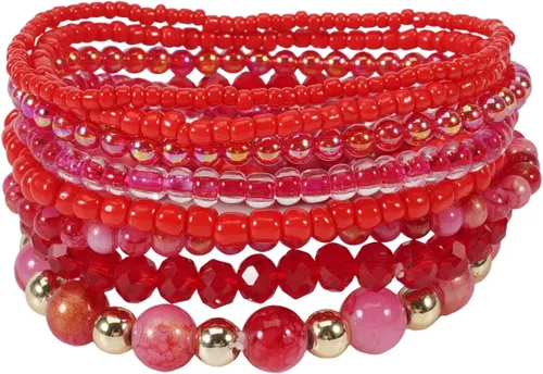 Vista 12 de Caiyao 12 pulseras apilables con cuentas de resina multicapa bohemia, pulseras elásticas de cuentas de cristal de colores, pulseras elásticas