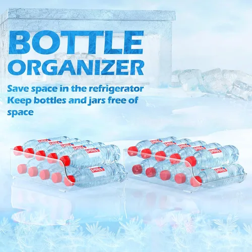 Vista 3 de Caja Organizadora Transparente para Botellas de Agua y Refrescos para Refrigerador, Despensa (2 PAQUETES) Food-grade clear organizer holds up to 9