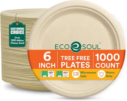 Vista 22 de ECO SOUL - Platos de papel compostables de 9 pulgadas (paquete de 200) biodegradables, resistentes, desechables, ecológicos para cena de Navidad