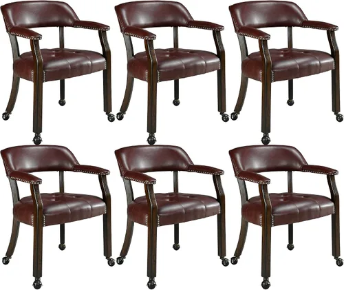 Vista 42 de LEEMTORIG Juego de 2 sillas de comedor con ruedas y brazo, sillas de comedor grandes con ruedas, silla de mesa de póquer de madera maciza, 26