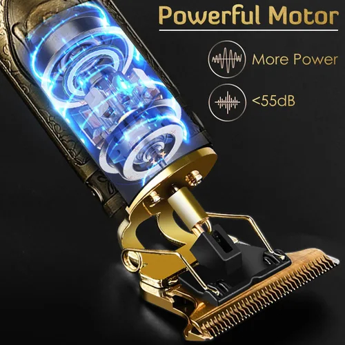 Vista 4 de Cortapelo para hombres, kit profesional recargable inalámbrico dorado con peines guía