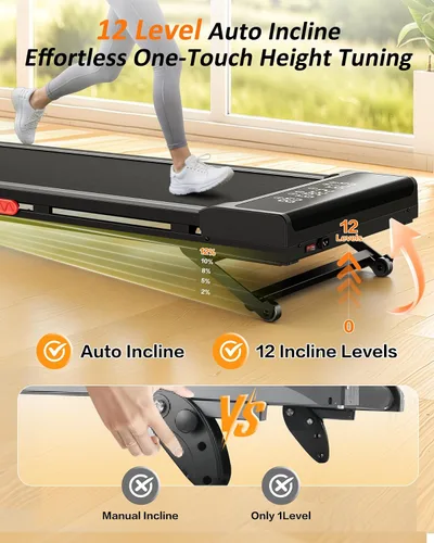 Vista 2 de Walking Pad Treadmill with Handle Bar,Walking Pad with Incline 8%,2.5HP Quiet Under Desk 320 lbs 2 in 1Treadmills for Home Office,Compact Foldable
