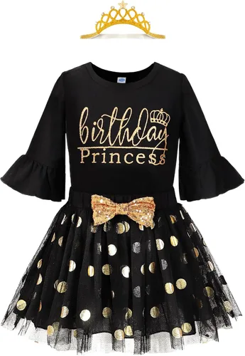 Vista 10 de LYSMuch Conjunto de ropa de cumpleaños para niñas, princesa, camisa de manga larga con malla y falda de burbuja con tutú