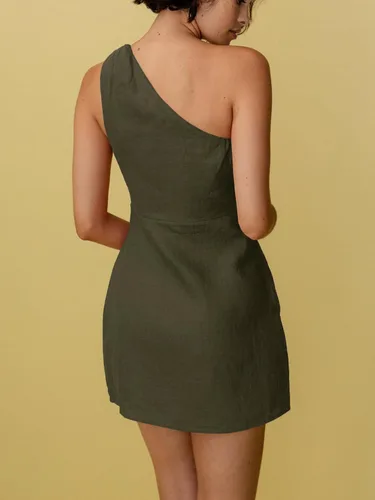 Vista 2 de LYANER Vestido de fiesta corto sexy de un hombro sin mangas para mujer