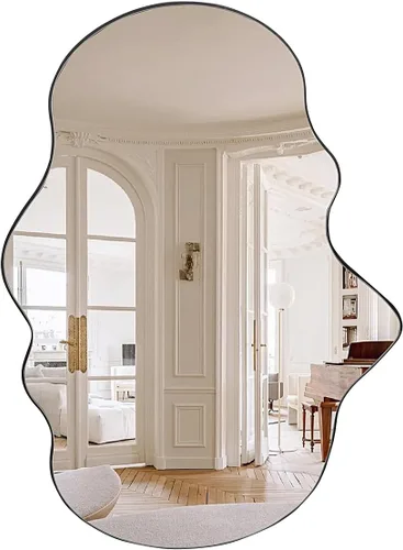 Vista 8 de BST FURNH Espejo de pared de longitud completa para cuerpo, espejo de tocador de piso, sin marco, forma irregular, 28 x 19 pulgadas