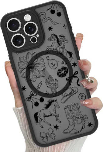 Vista 23 de Funda magnética para iPhone 17 Pro [compatible con MagSafe], bonita funda de moda con estampado de leopardo negro, translúcida, mate, parte trasera