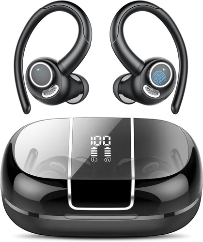 Vista 6 de Auriculares inalámbricos Bluetooth 5.3 deportivos, auriculares 48H con micrófono ENC, auriculares estéreo Bluetooth de graves profundos con ganchos