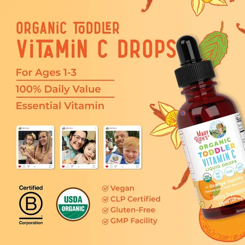 Vista 8 de MaryRuth Organics Gotas de vitamina C para niños pequeños Gotas líquidas orgánicas de vitamina C USDA para niños pequeños Edades de 1 a 3 años