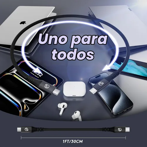 Vista 7 de Cable flexible USB C a USB C 3.2 Gen 2x2 de 1 pie, 2 unidades, cable USBC