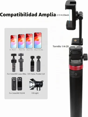 Vista 3 de Trípode de palo selfie expandible de 81" para Insta360 Luna Ultra y Osmo