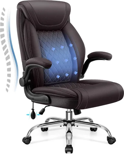 Vista 16 de BestGlory Silla de oficina ejecutiva con soporte lumbar, silla de escritorio ergonómica grande y alta, silla de cuero cómoda con respaldo alto