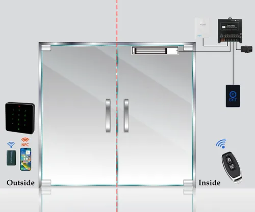 Vista 10 de Sistema de control de acceso para puerta, impermeable, NFC RFID, kit de cerradura magnética eléctrica de 600 libras, con botón de salida táctil