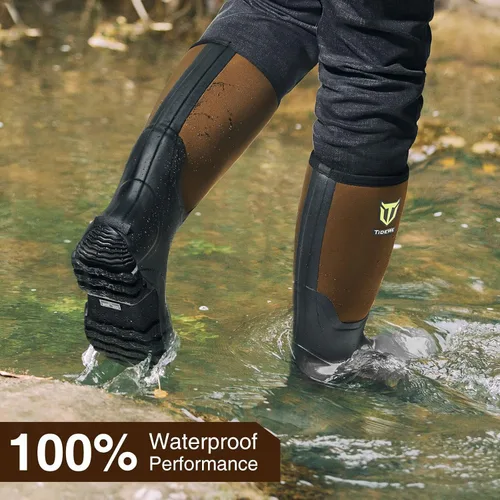 Vista 2 de TIDEWE Botas de goma para hombres, multitemporada, botas de lluvia impermeables con vástago de acero, botas de caza de goma duradera de neopreno