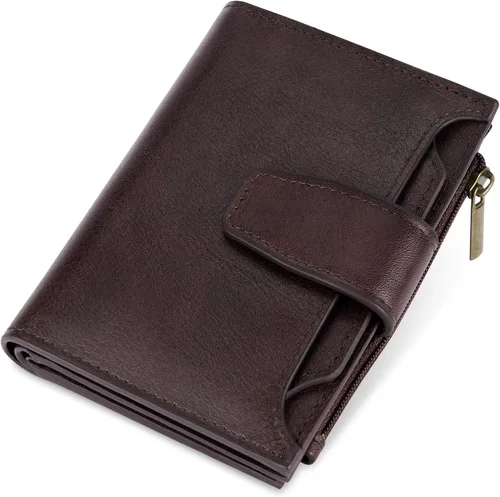 Vista 17 de Airkit Cartera para mujer, pequeña cartera de cuero para mujer, plegable, compacta, con bloqueo RFID, tarjetero de crédito, mini bolso de viaje