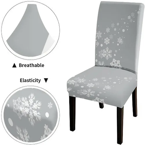 Vista 149 de CAPSCEOLL Christmas Dining Chair Covers,Snowflakes Festive Winter Pattern Stretch Chair Covers for Dining Room Set of 2 Washable Spandex Parson