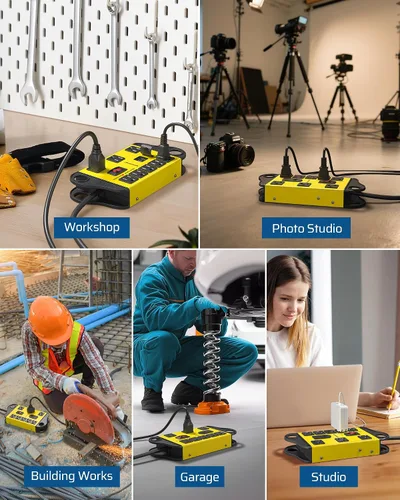 Vista 6 de Regleta industrial DEWENWILS con 2 USB, protector de sobretensiones de metal 6FT Heavy Duty Extension Cord, Wide Space 8 Outlet, 1440J, 14AWG