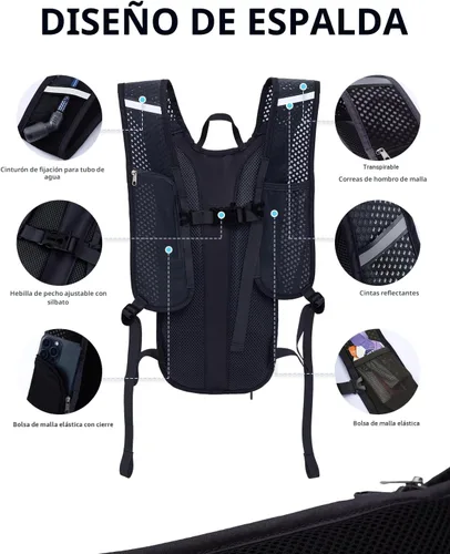 Vista 4 de Blue Quartz Mochila de hidratación con bolsa de agua de 2 L, mochila de agua de senderismo para mujeres y hombres, mochila ligera de ciclismo