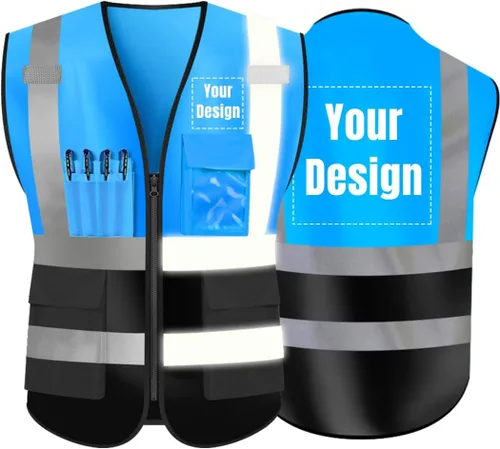 Vista 29 de Chaleco de seguridad de alta visibilidad Personaliza tu logotipo chaleco de seguridad protector, Negro