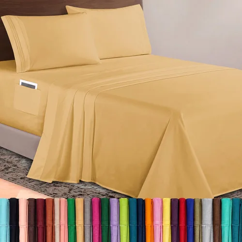 Vista 57 de Elegant Comfort Lujoso juego de sábanas de microfibra de alta calidad 1500 hoteleras bordadas de tres líneas más suaves de 4 piezas, resistente a