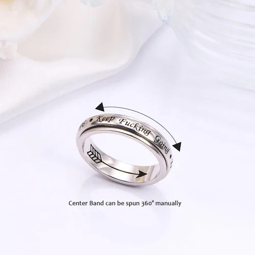 Vista 5 de Anillo giratorio I am Loved de plata de ley 925 con frase lunar para aliviar la ansiedad y el estrés para personas con TDAH autismo para hombres