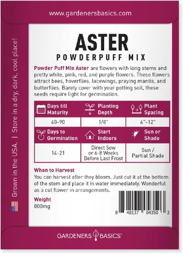 Vista 2 de Gardeners Basics Aster Powderpuff Mix Semillas de flores