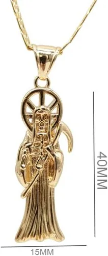 Vista 2 de Ray Jewelry - Collar chapado en oro de 14 quilates con colgante de La Santa Muerte, eslabones marineros, 22 pulgadas de largo, 1.575 x 0.591 in