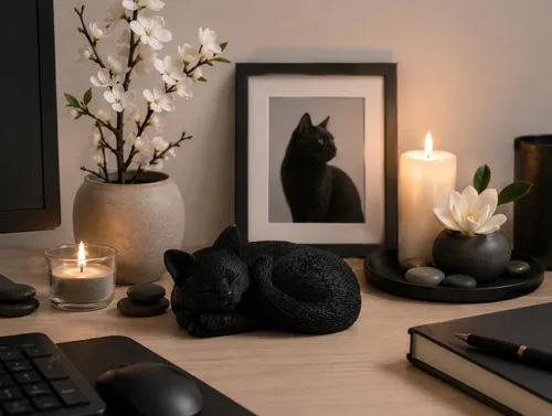 Vista 2 de JFSM INC. Mini figura pintada a mano con gato negro dormido de 3 pulgadas