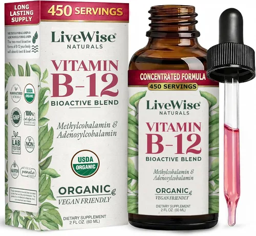 Vista 9 de Líquido B12 Vitamina Sublingual – Vitamina Líquida Totalmente Natural Vegana B12 Gotas – Suplemento de adenosilcobalamina sin OMG y metilcobalamina