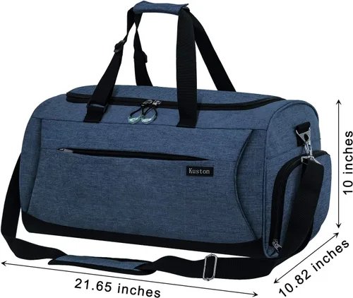 Vista 2 de Kuston Bolsa de gimnasio deportiva con compartimento para zapatos y bolsillo húmedo, bolsa de lona para gimnasio para hombres y mujeres, Azul