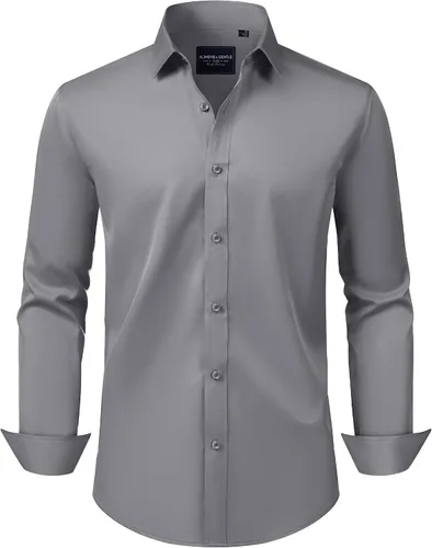 Vista 13 de Alimens & Gentle Camisas de vestir para hombre, manga larga, elásticas, sin arrugas, con botones