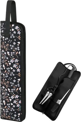 Vista 9 de Beautyflier Funda de viaje universal para rizador, resistente al calor, lona, flor azul