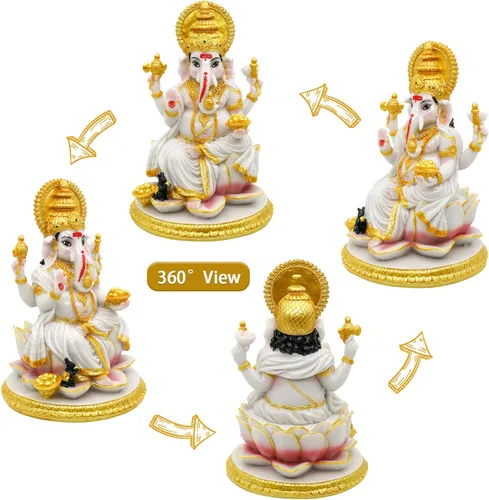 Vista 5 de alikiki Figura de Dios hindú Ganesh Chaturthi – 8.4 pulgadas de alto, ídolo indio Ganesha, estatua de elefante hindú Dios Pooja, artículo Diwali