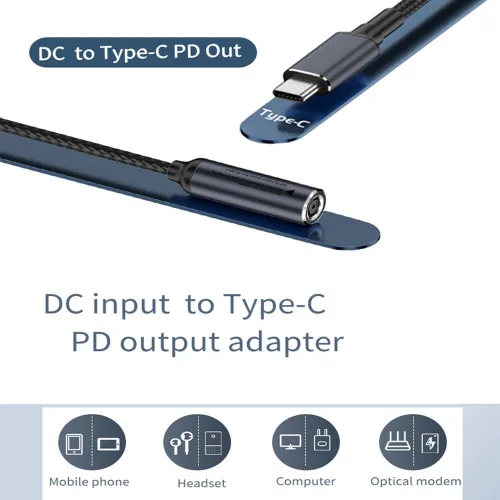 Vista 9 de DC 0.291 in x 0.197 in entrada hembra a USB C PD macho cable de carga de alimentación, 100 W DC7450 a USB tipo C PD salida 5V/9V/20V cable con chip
