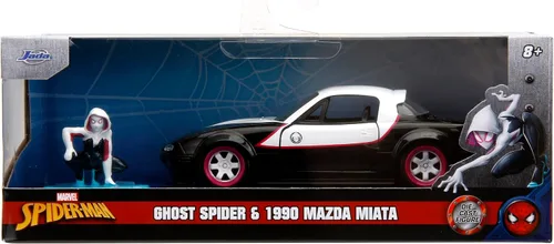 Vista 2 de Jada Marvel Avengers 1:32 1990 Mazda Miata - Auto fundido a presión y araña fantasma de 1.65 pulgadas, juguetes para niños y adultos