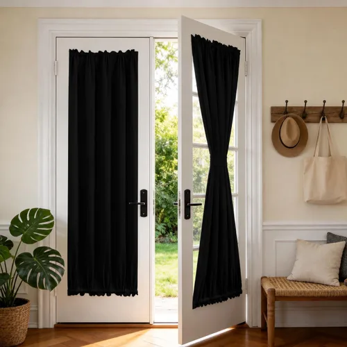 Vista 14 de Deconovo Cortinas opacas para puerta, bolsillo para cortinero y cortinas de bloqueo con aislamiento térmico para dormitorio, 137.16 x 189.2 cm, azul
