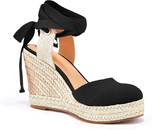 Vista 3 de FISACE - Alpargatas de verano para mujer, sandalias de plataforma, con hebilla en el tobillo y puntera cerrada