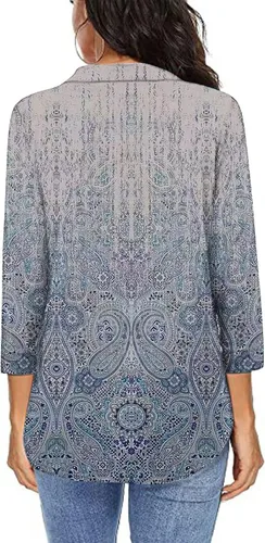 Vista 6 de Ladies Tops and Blouses 34 Sleeve Floral Collared V Neck Tops Women's Boho Tops Summer Spring Fashion for Women 2024