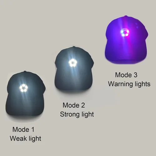Vista 4 de Gorra de béisbol ultra brillante de 120 lúmenes con luz LED, gorra de camionero, recargable, manos libres, ajustable, de algodón estructurado negro