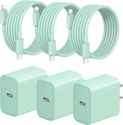 Vista 9 de Cargador rápido para iPhone, 3+3 unidades, cargador de pared USB C de 20 W con cable de carga rápida de 6 pies compatible con iPhone