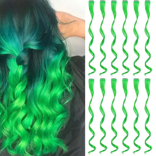 Vista 7 de Extensiones de cabello de colores con clip, 12 piezas, 6 azules + 6 azul turquesa