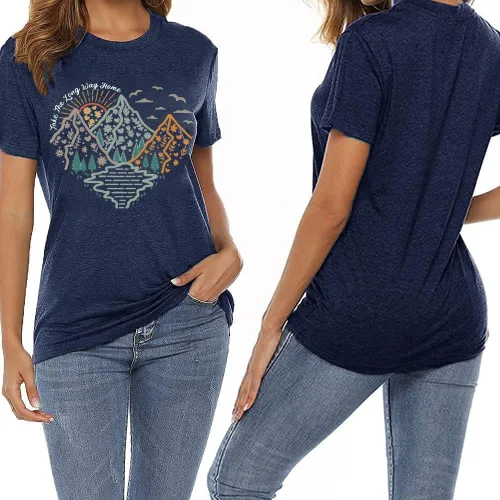 Vista 3 de Happy Camp - Camiseta para mujer, senderismo, aventura de montaña, novedad, entrenamiento, divertido, lindo gráfico atlético