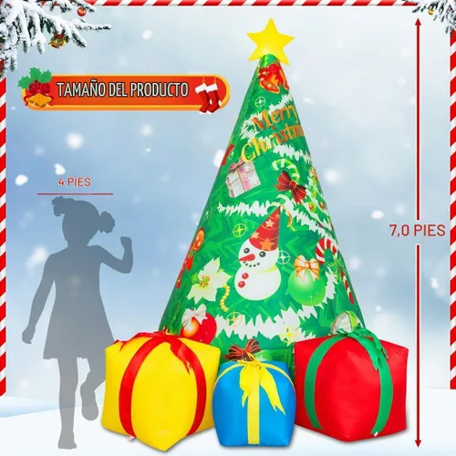 Vista 5 de COMIN - Árbol de Navidad inflable de 2.1 m para decoración al aire libre, caja de regalo, inflable con LED integrados para fiesta en interiores