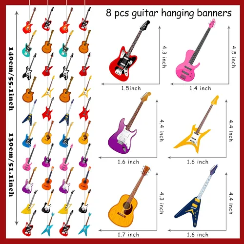 Vista 3 de 8 guirnaldas colgantes de guitarra para guitarra, decoración de fiesta de cumpleaños, guitarra, música, techo, decoración de pared para habitación