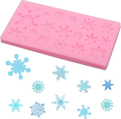 Vista 6 de Moldes de silicona de copo de nieve de Navidad, 5 unidades, molde de fondant de chocolate de nieve de Navidad para pasteles, dulces, decoración