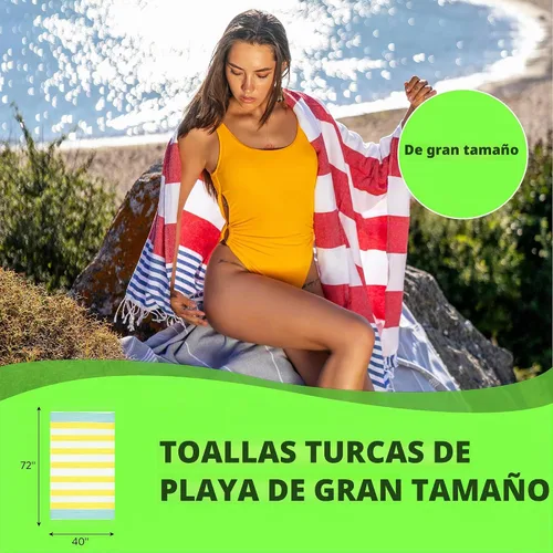 Vista 2 de HAVLULAND Juego de 6 toallas turcas de playa, 100% algodón, de gran tamaño 6 multicolor
