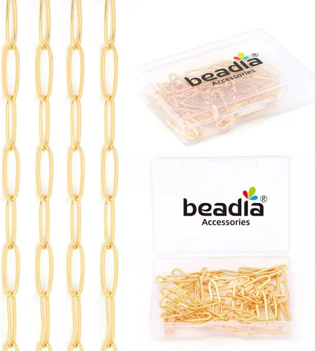 Vista 8 de BEADIA - Cadenas planas bañadas en oro de 18 quilates, 3 mm, 2 metros para la fabricación de joyas